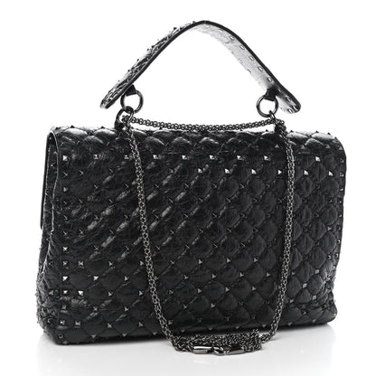 Valentino Garavani Craquele Nappa Large Rockstud Spike Shoulder Bag Black 3 of 8