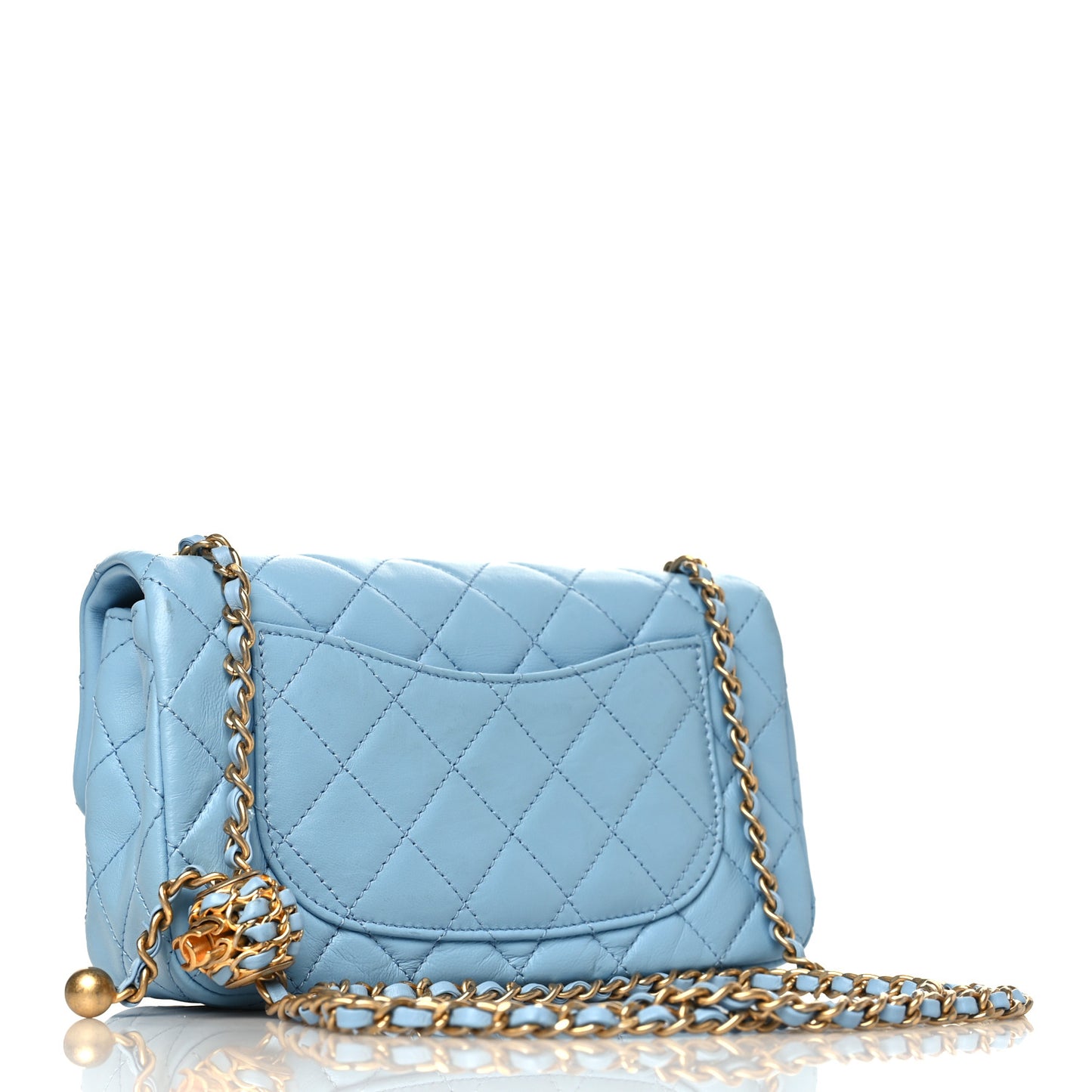 Lambskin Quilted Mini Rectangular Pearl Crush Flap Light Blue