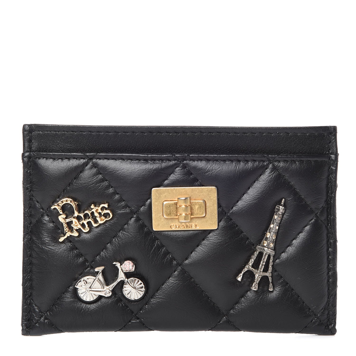 Chanel Aged Calfskin Quilted Lucky Charms Reissue Card Holder Black 1 of 11