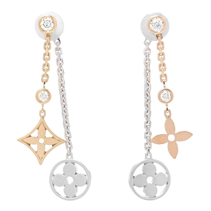 Louis Vuitton 18K Yellow White Pink Gold Diamond Blossom Long Drop Earrings 1 of 5