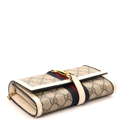 Gucci GG Supreme Monogram Textured Calfskin Web Jackie 1961 Chain Wallet Beige Ebony Mystic White 4 of 12