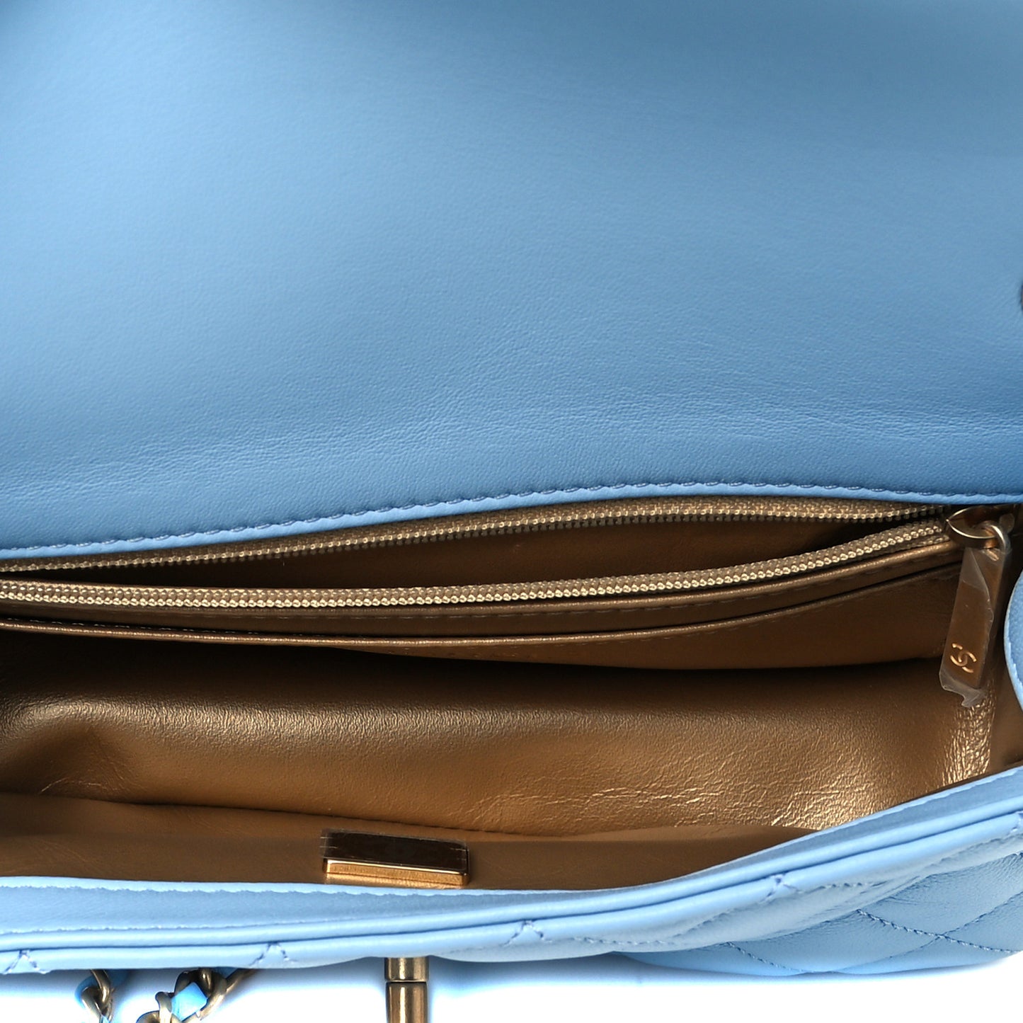 Lambskin Quilted Mini Rectangular Pearl Crush Flap Light Blue