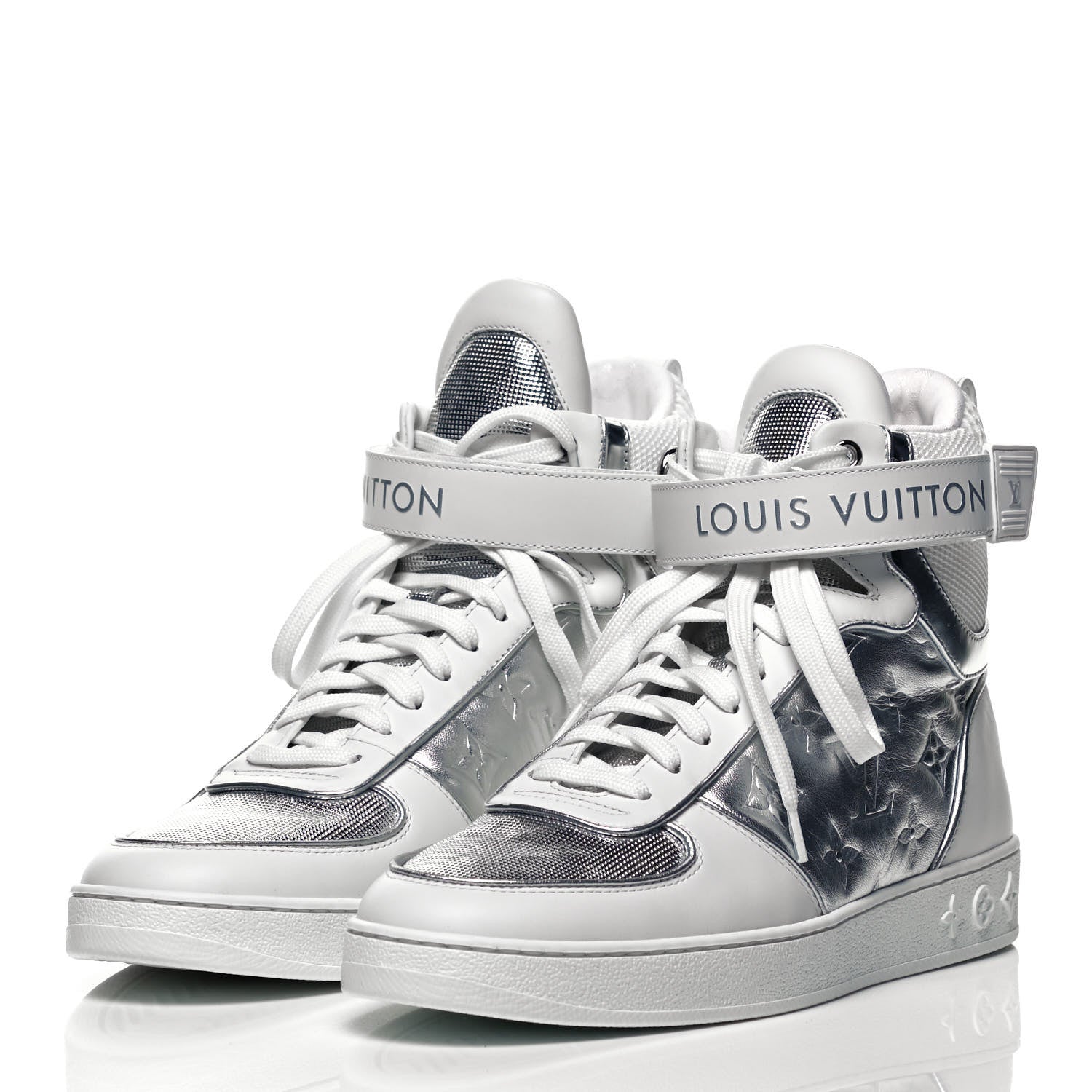 Louis Vuitton Metallic Calfskin Embossed Monogram Boombox Sneakers 39 White Silver 3 of 7