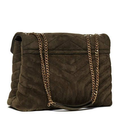 Saint Laurent Suede Y Quilted Monogram Medium Loulou Chain Satchel Olive 3 of 9