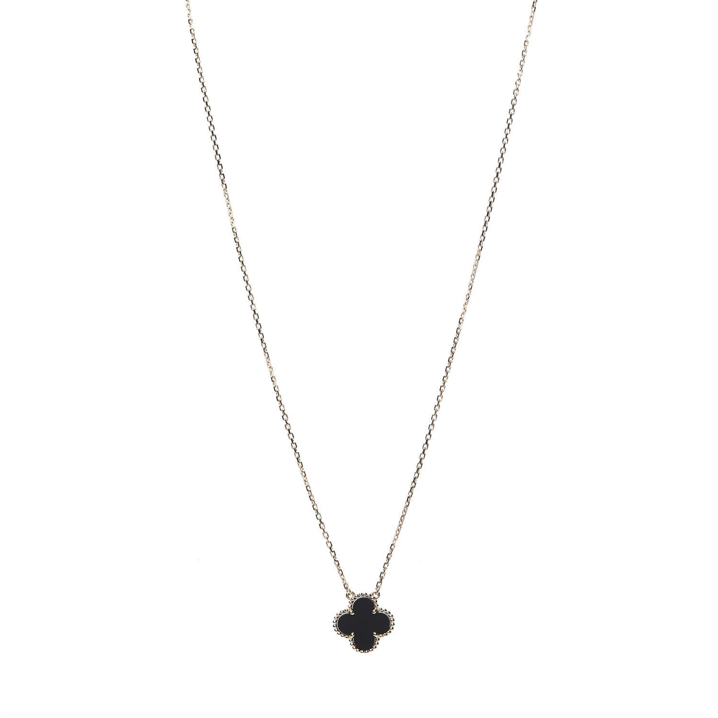 18K Yellow Gold Black Onyx Vintage Alhambra Pendant Necklace