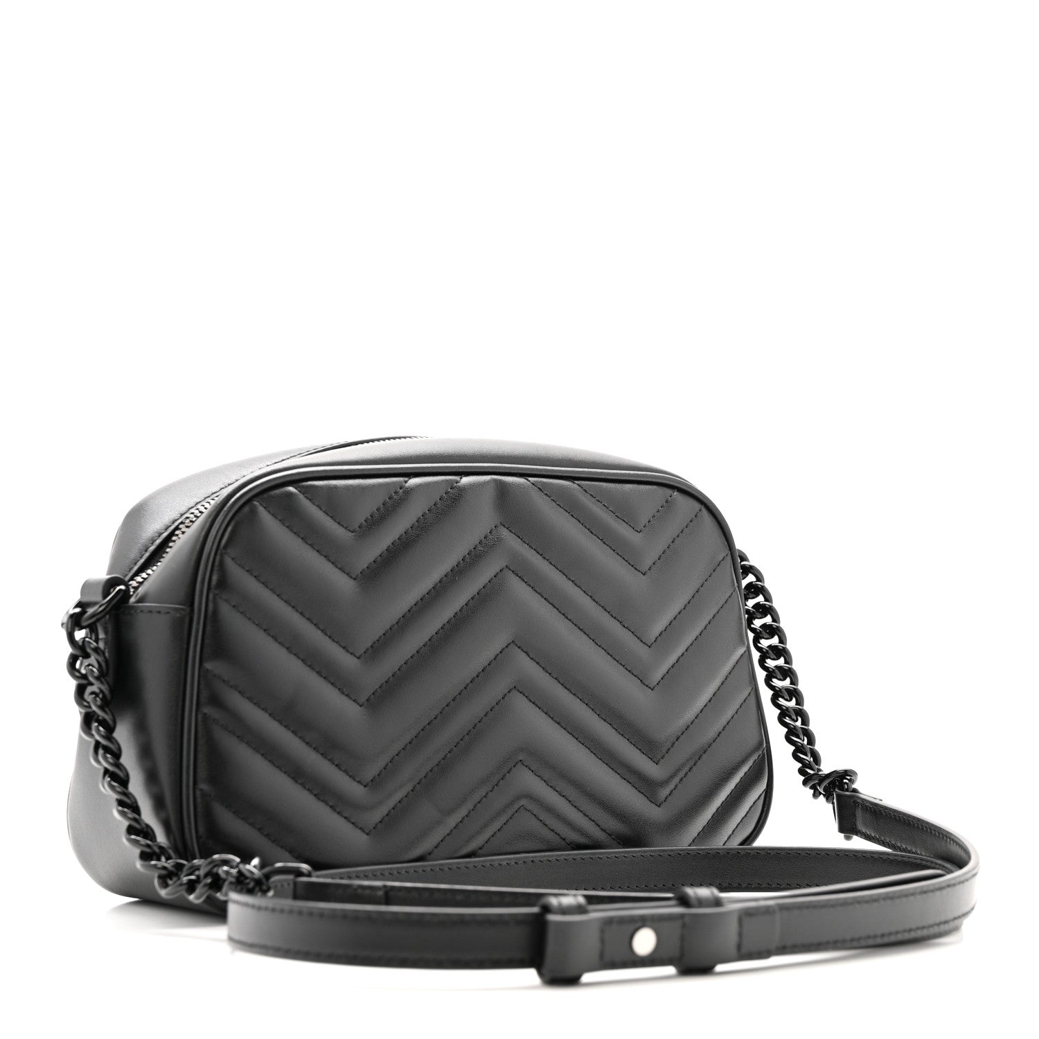 Gucci Calfskin Matelasse Monochrome Small GG Marmont Chain Shoulder Bag Black 3 of 11