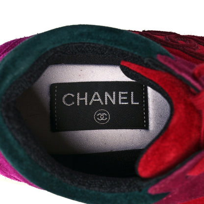 Chanel Suede Calfskin CC Sneakers 37 Burgundy Red 6 of 9