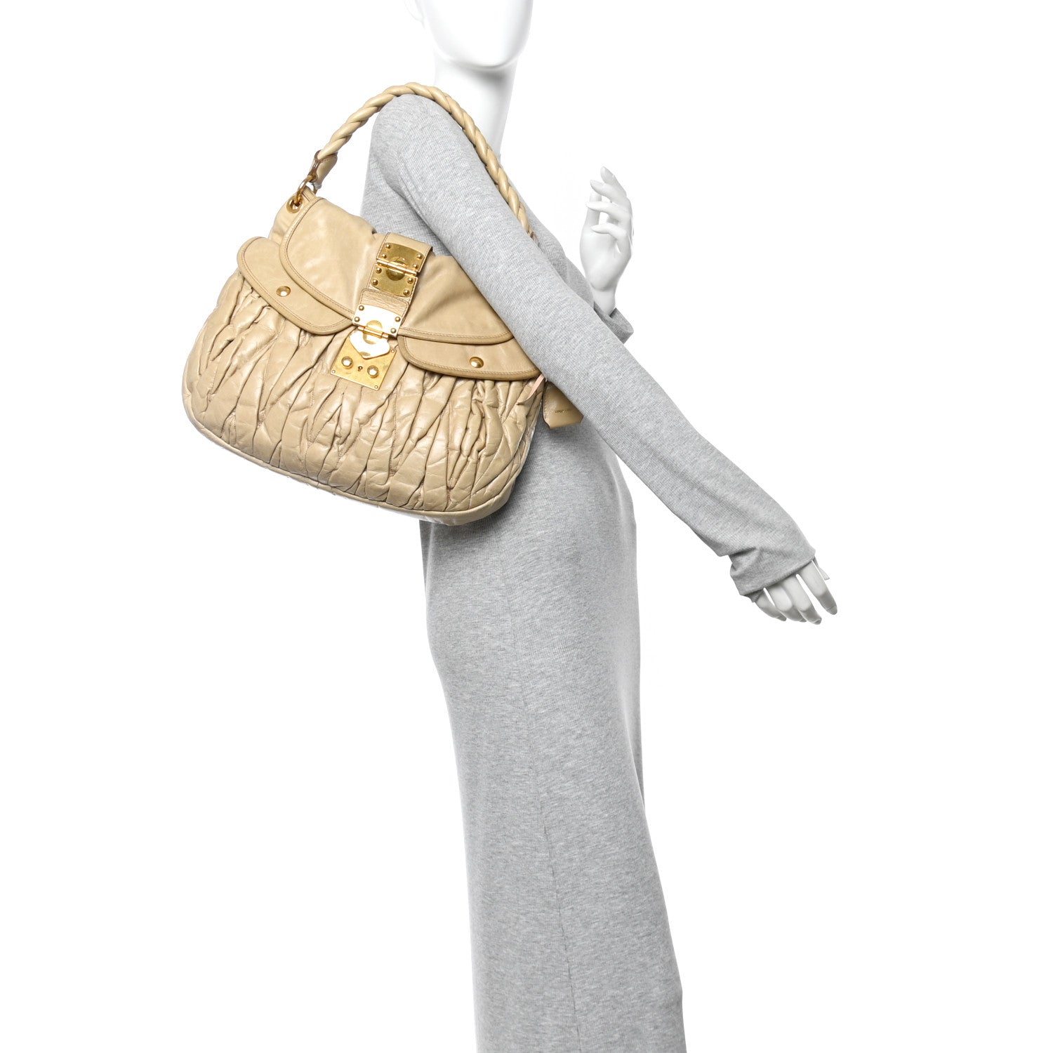 Miu Miu Nappa Matelasse Coffer Hobo Beige 2 of 9