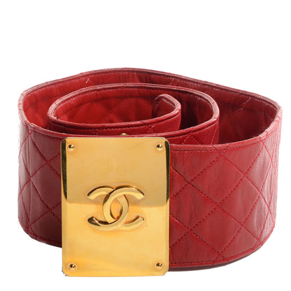 Chanel Lambskin Quilted Wide Belt 85 34 Red 1 of 6