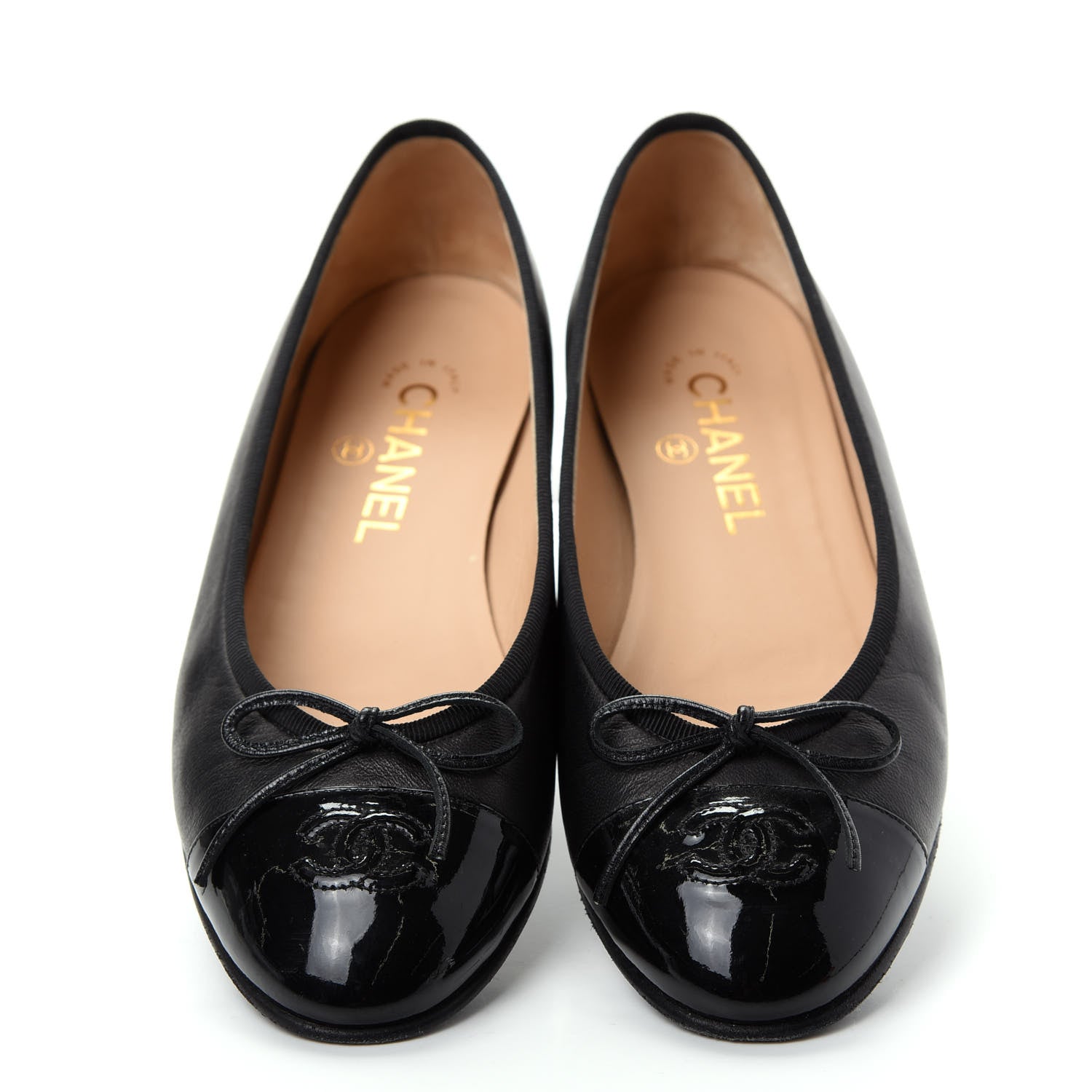 Chanel Lambskin Patent Cap Toe Ballerina Flats 38 Black 5 of 11