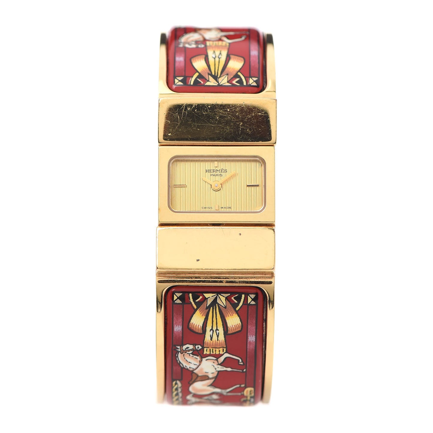 Stainless Steel Enamel 19mm Printed Horse Loquet Quartz Watch Red
