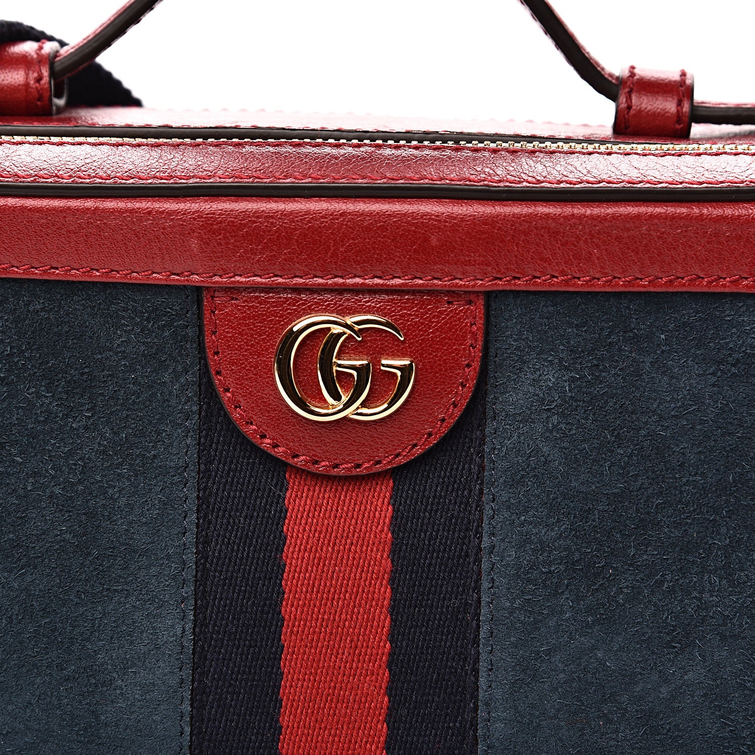 Gucci Suede Calfskin Web Small Ophidia Top Handle Shoulder Bag New Blue Romantic Cherry 11 of 12