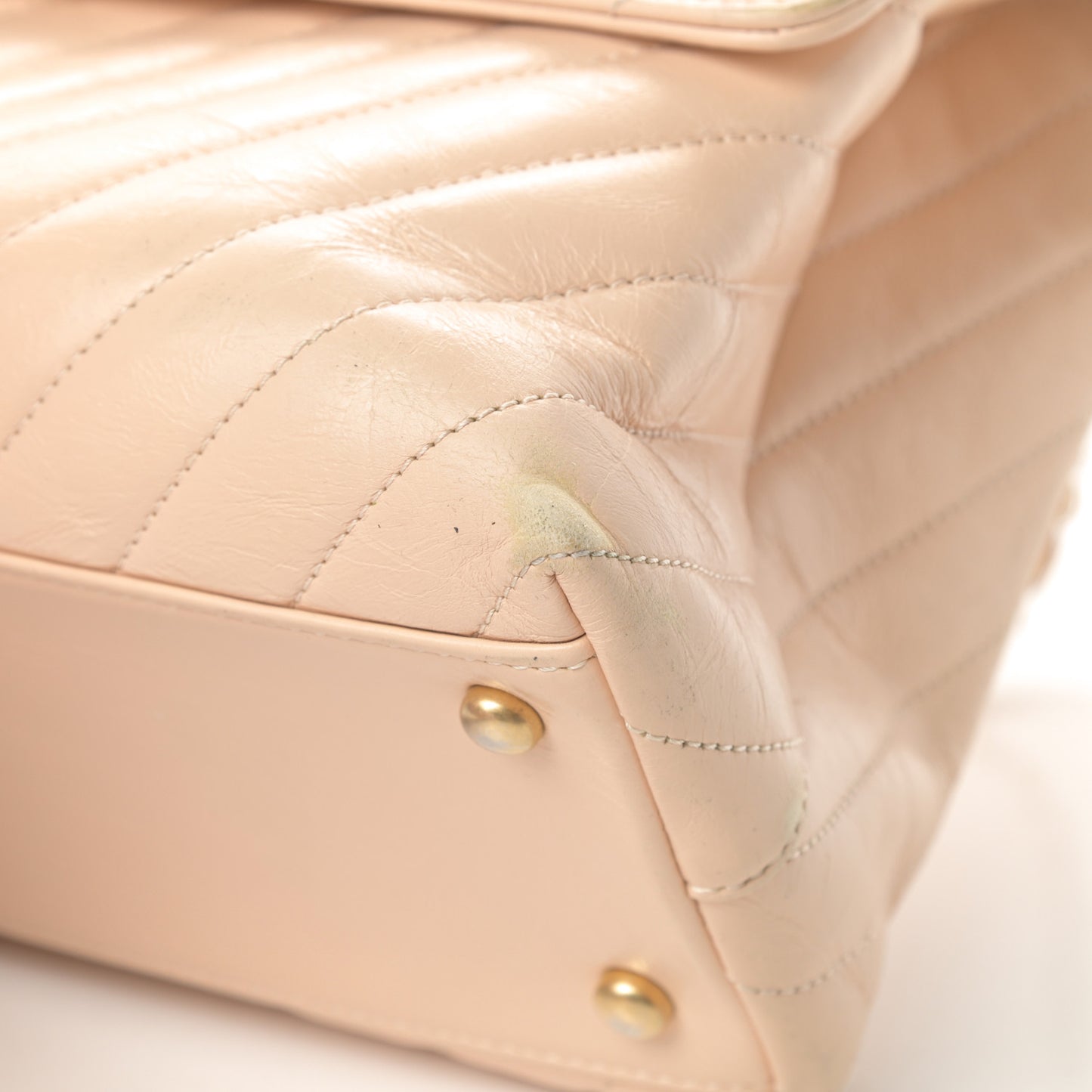 Calfskin Chevron Quilted Medium Coco Handle Flap Beige