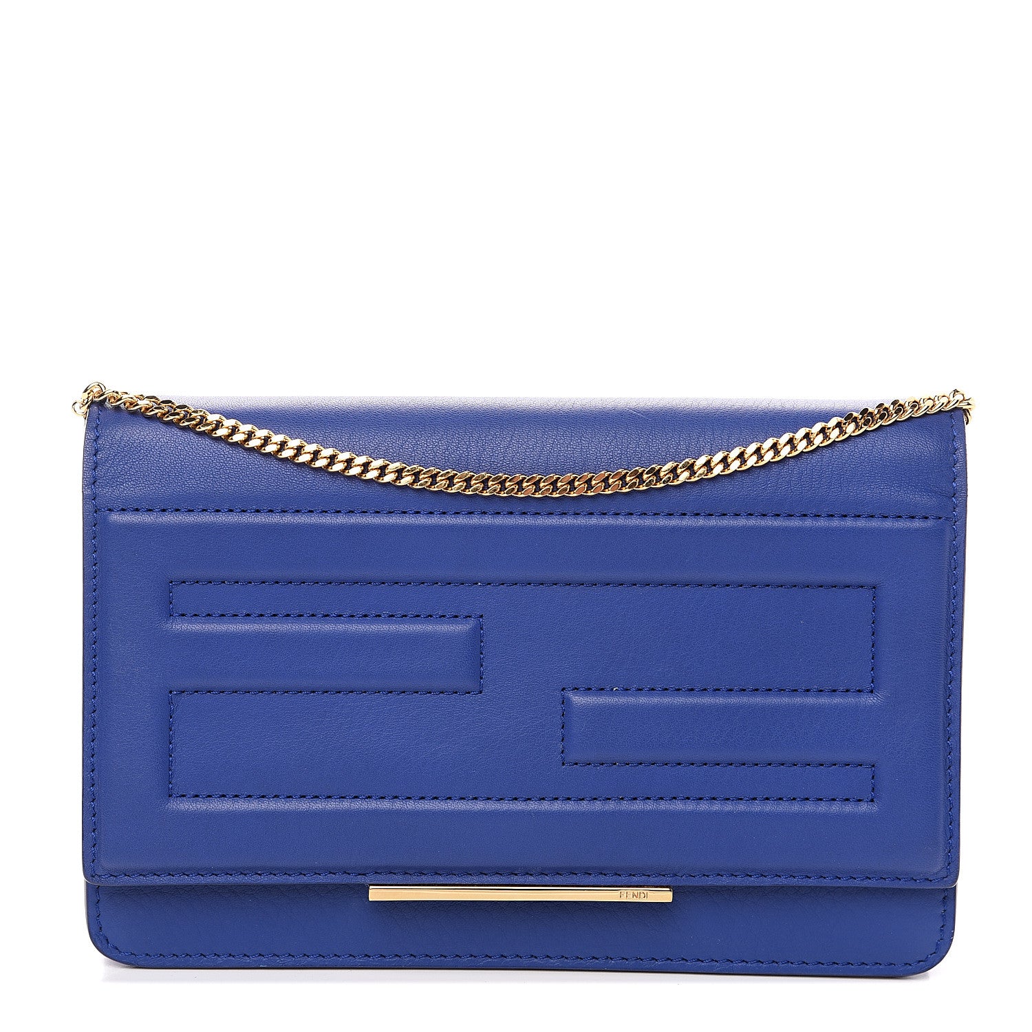 Fendi Vitello Flamingo Tube Wallet on Chain Blue Neon 1 of 9