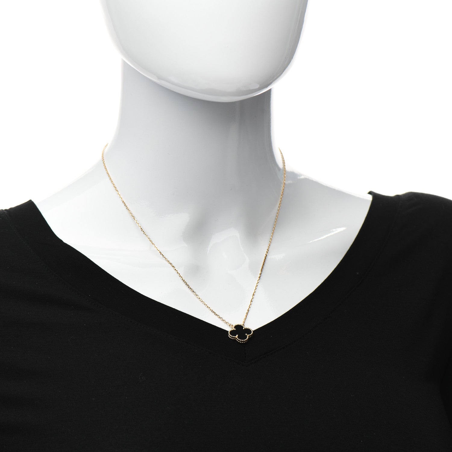 Van Cleef & Arpels 18K Yellow Gold Black Onyx Vintage Alhambra Pendant Necklace 2 of 6