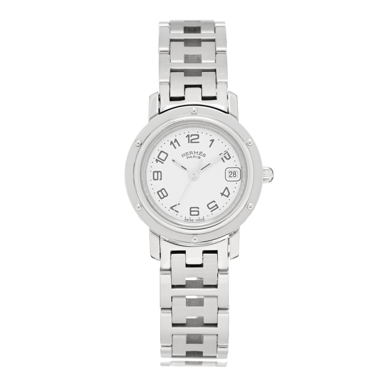 Hermes Stainless Steel 24mm Clipper Quartz Watch White 1 of 4
