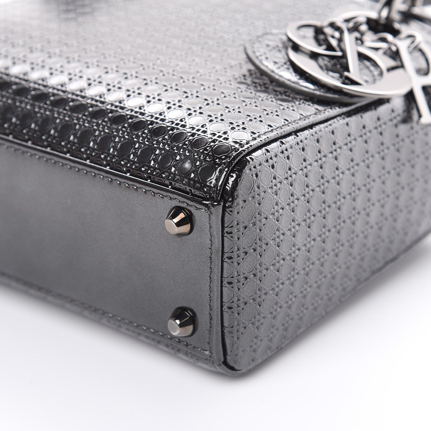 Metallic Patent Micro-Cannage Mini Lady Dior Onyx Black