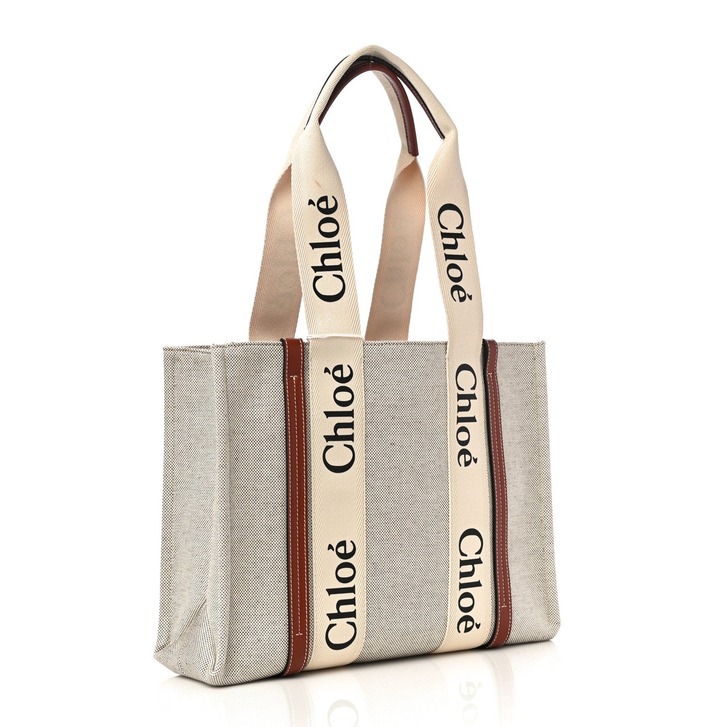 Cotton Calfskin Medium Woody Ribbon Tote White Brown