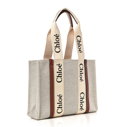 Chloe Cotton Calfskin Medium Woody Ribbon Tote White Brown 3 of 12