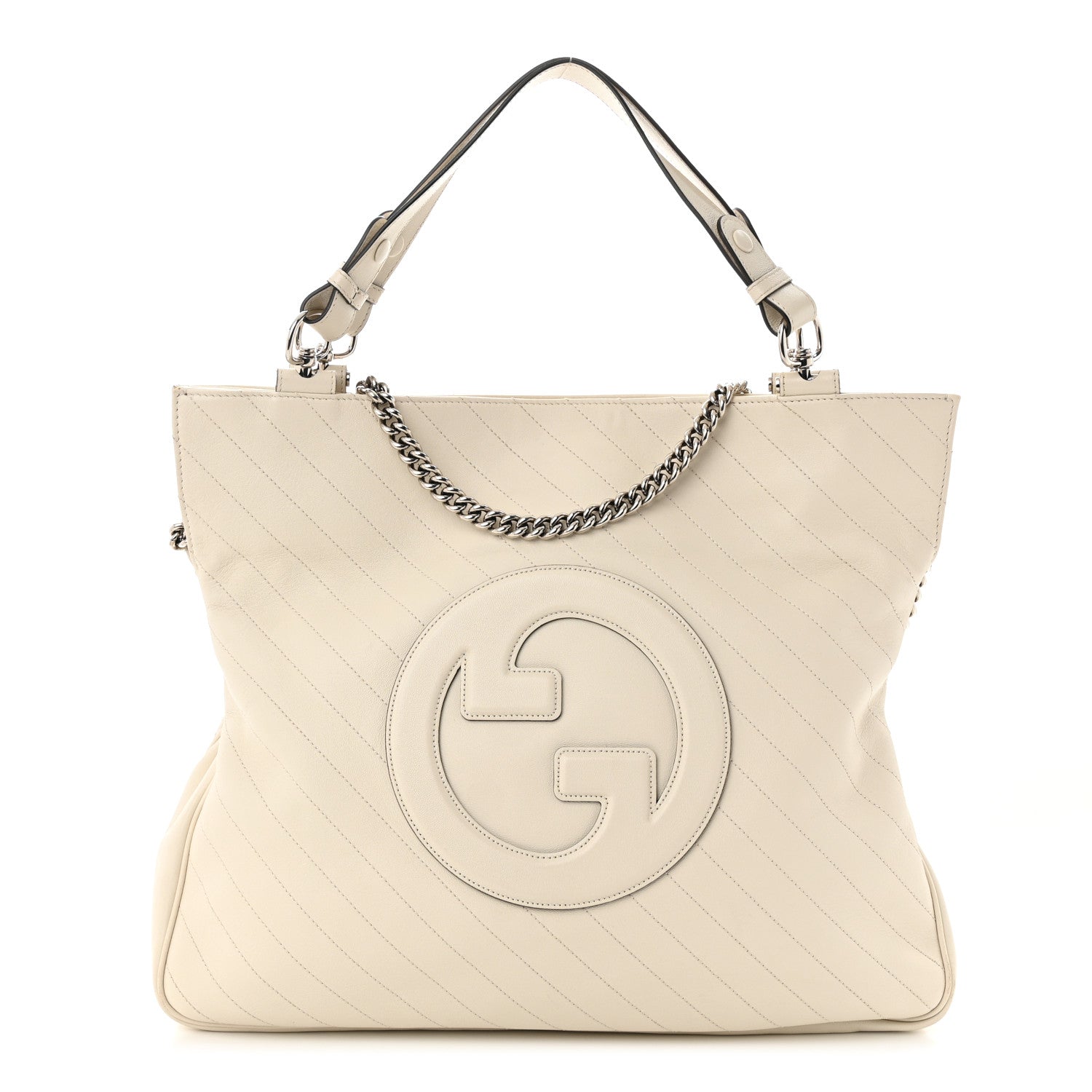 Gucci Sakai Be Green Calfskin Diagonal Stitched Medium Blondie Tote Mystic White 1 of 15