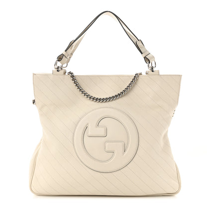 Gucci Sakai Be Green Calfskin Diagonal Stitched Medium Blondie Tote Mystic White 1 of 15
