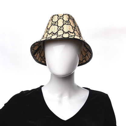 Gucci Raffia Elaphe GG Monogram Embroidered Fedora Hat M Ivory Black 2 of 7