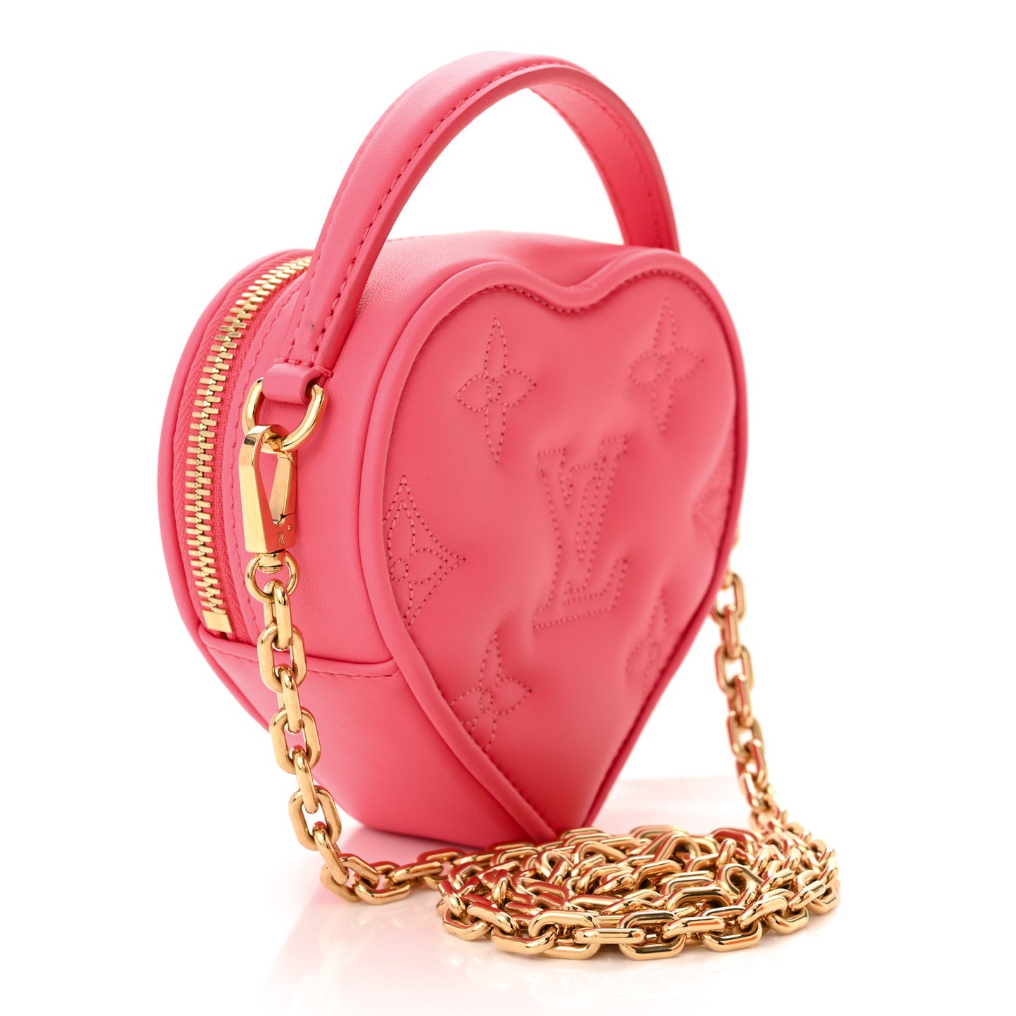 Calfskin Embroidered Monogram Pop My Heart Bag Pouch Dragon Fruit Pink