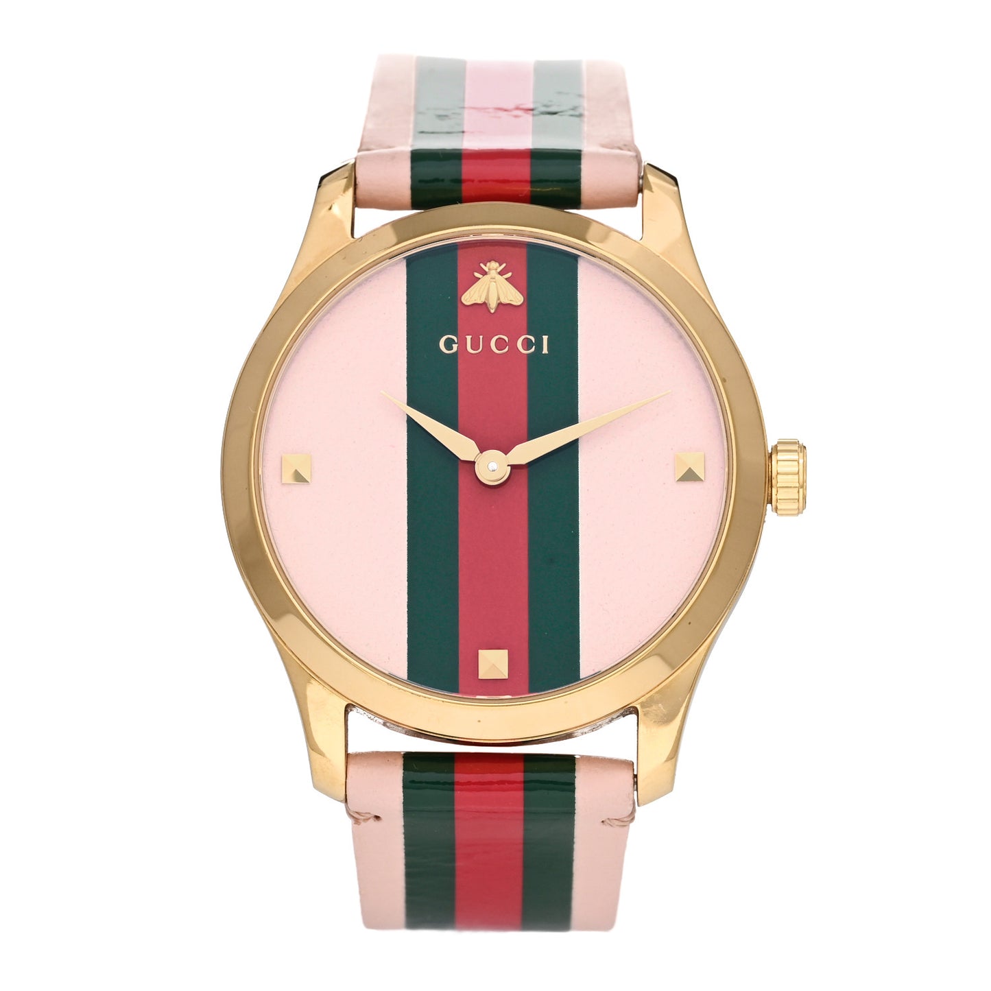 Stainless Steel Calfskin 38mm G-Timeless Stripe Web Quartz Watch Pink