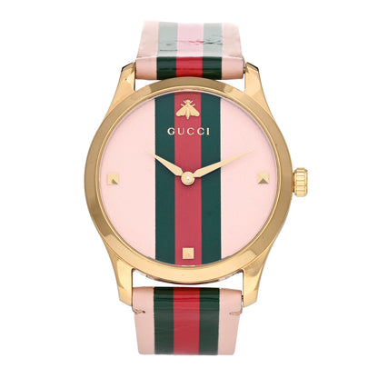 Gucci Stainless Steel Calfskin 38mm G-Timeless Stripe Web Quartz Watch Pink 1 of 4