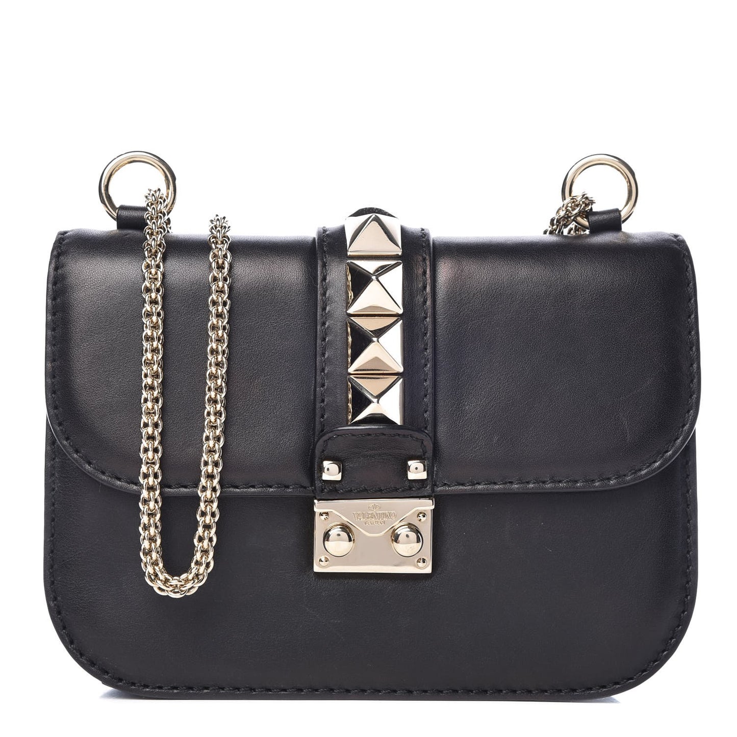 Vitello Small Glam Lock Rockstud Flap Black