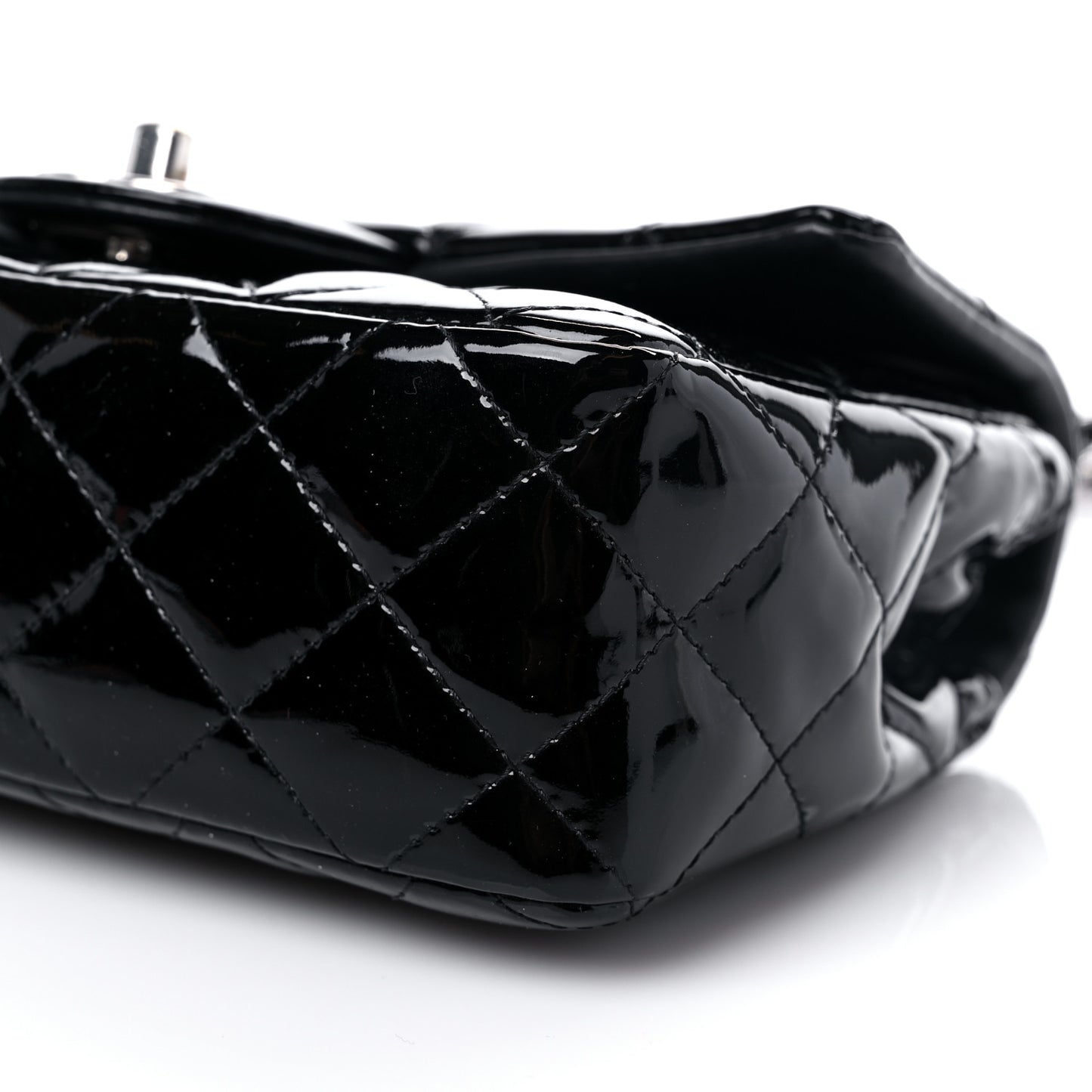 Patent Calfskin Quilted Mini Rectangular Flap Black
