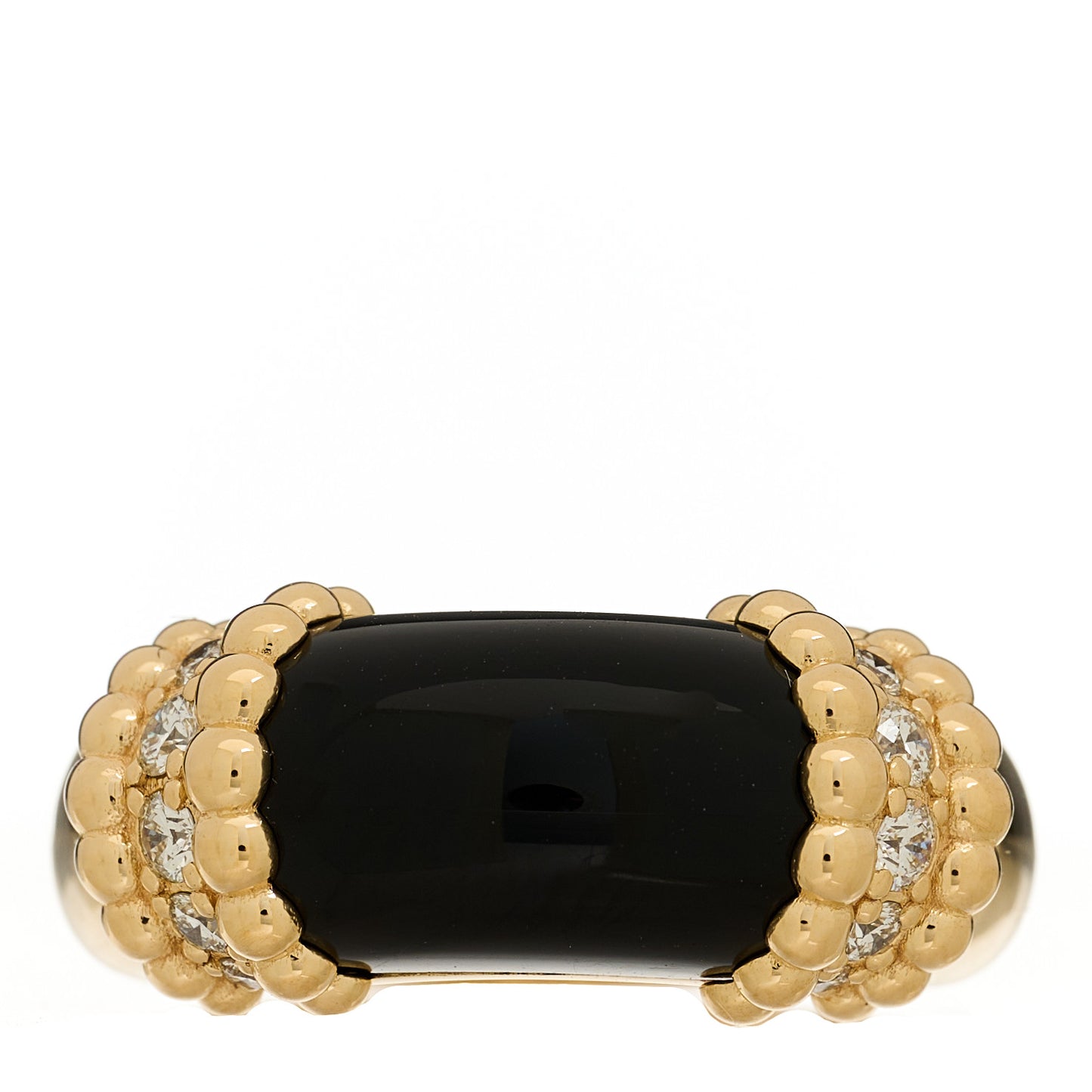 18K Yellow Gold Diamond Black Onyx Perlee Couleurs Ring 53 6.5