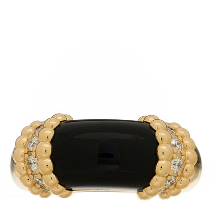 Van Cleef & Arpels 18K Yellow Gold Diamond Black Onyx Perlee Couleurs Ring 53 6.5 1 of 6