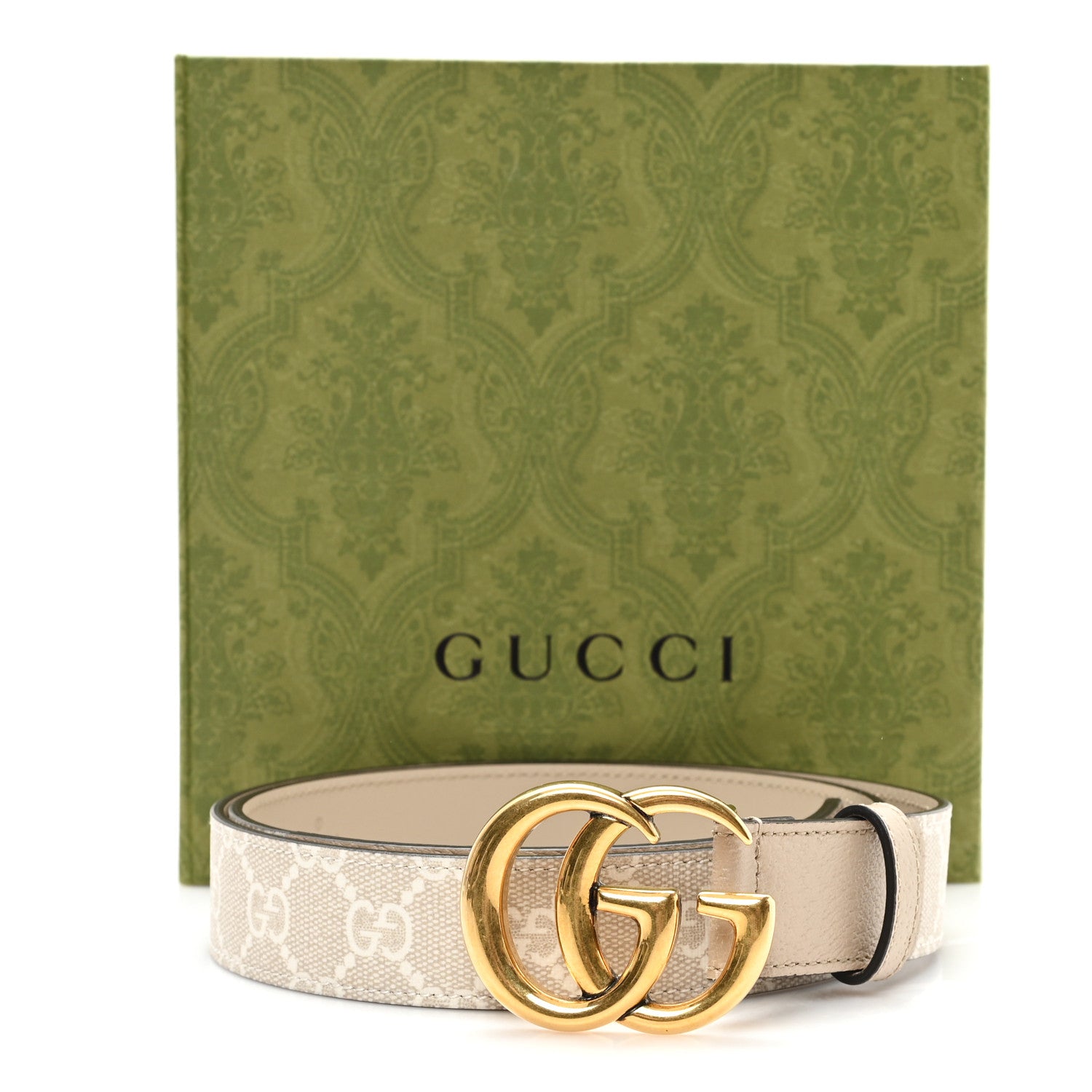 Gucci GG Supreme Monogram Matte Plutone Calfskin Double G 40mm Belt 90 36 Beige Ebony Mystic White 5 of 5