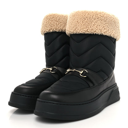 Gucci Nylon Quebec Calfskin Wool Chevron Quilted Mens Horsebit Snow Boots 8 Black Butterscotch 3 of 8