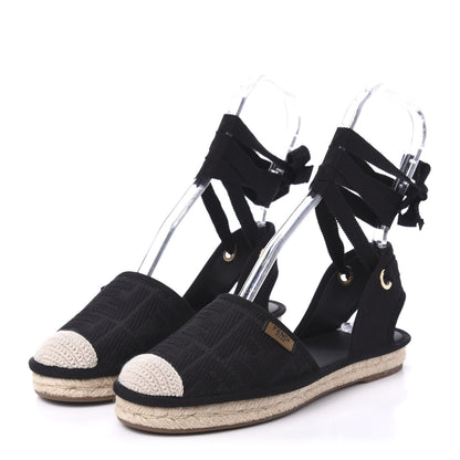 Fendi Canvas FF Embroidered Roma Ankle Wrap Flat Espadrilles 37.5 Black 3 of 7