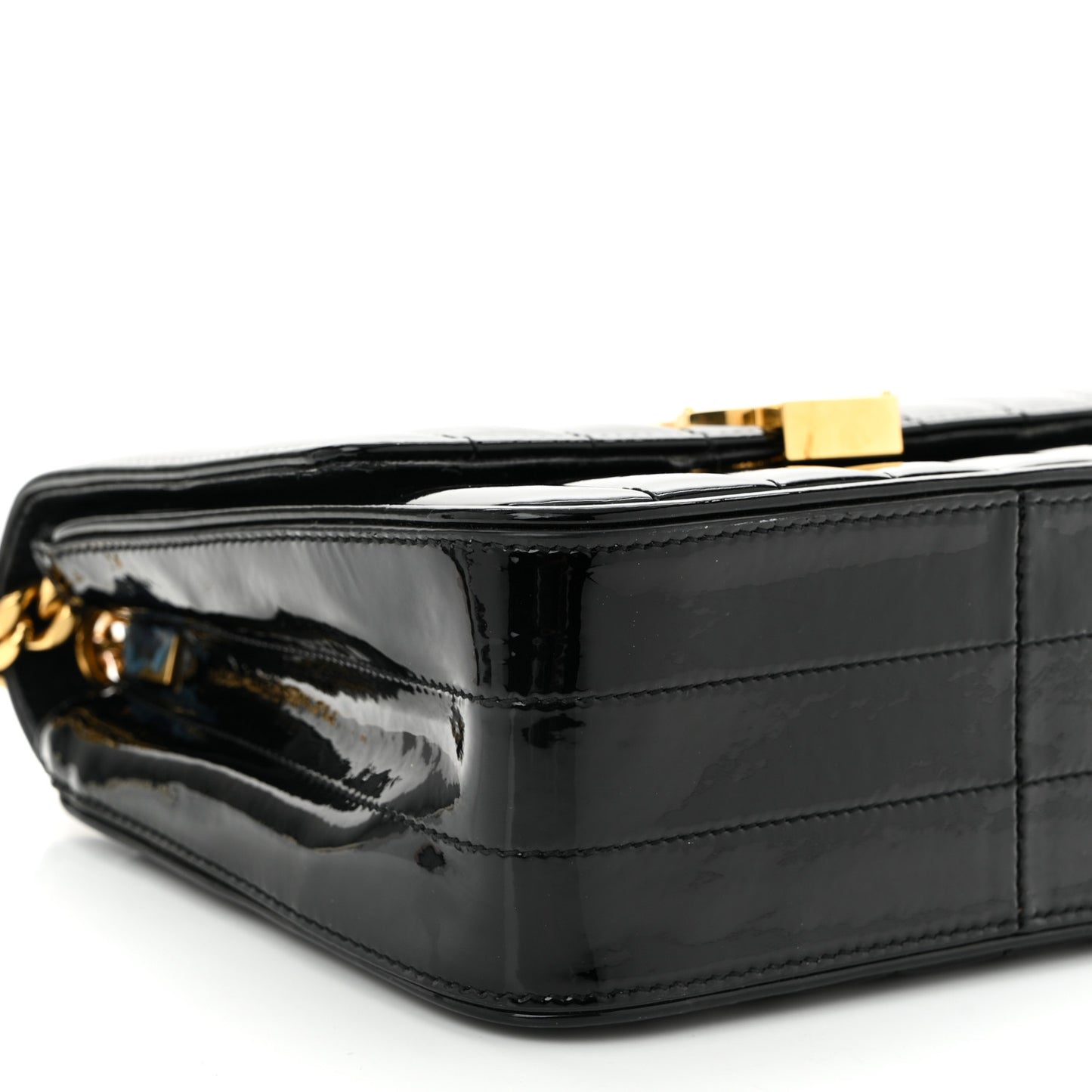 Patent Calfskin Matelasse Monogram Medium Vicky Chain Bag Black