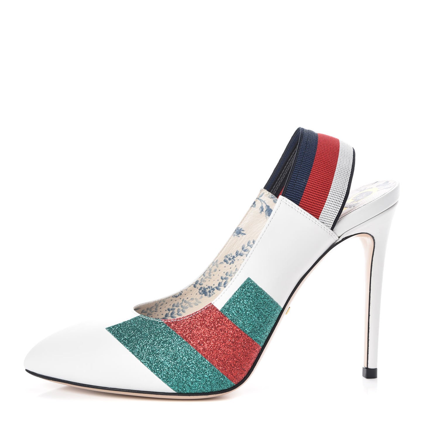 Calfskin Glitter Web High Heel Slingback Pumps 39 White
