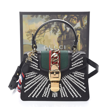 Gucci Satin Crystal Mini Sylvie Top Handle Bag Black 12 of 12