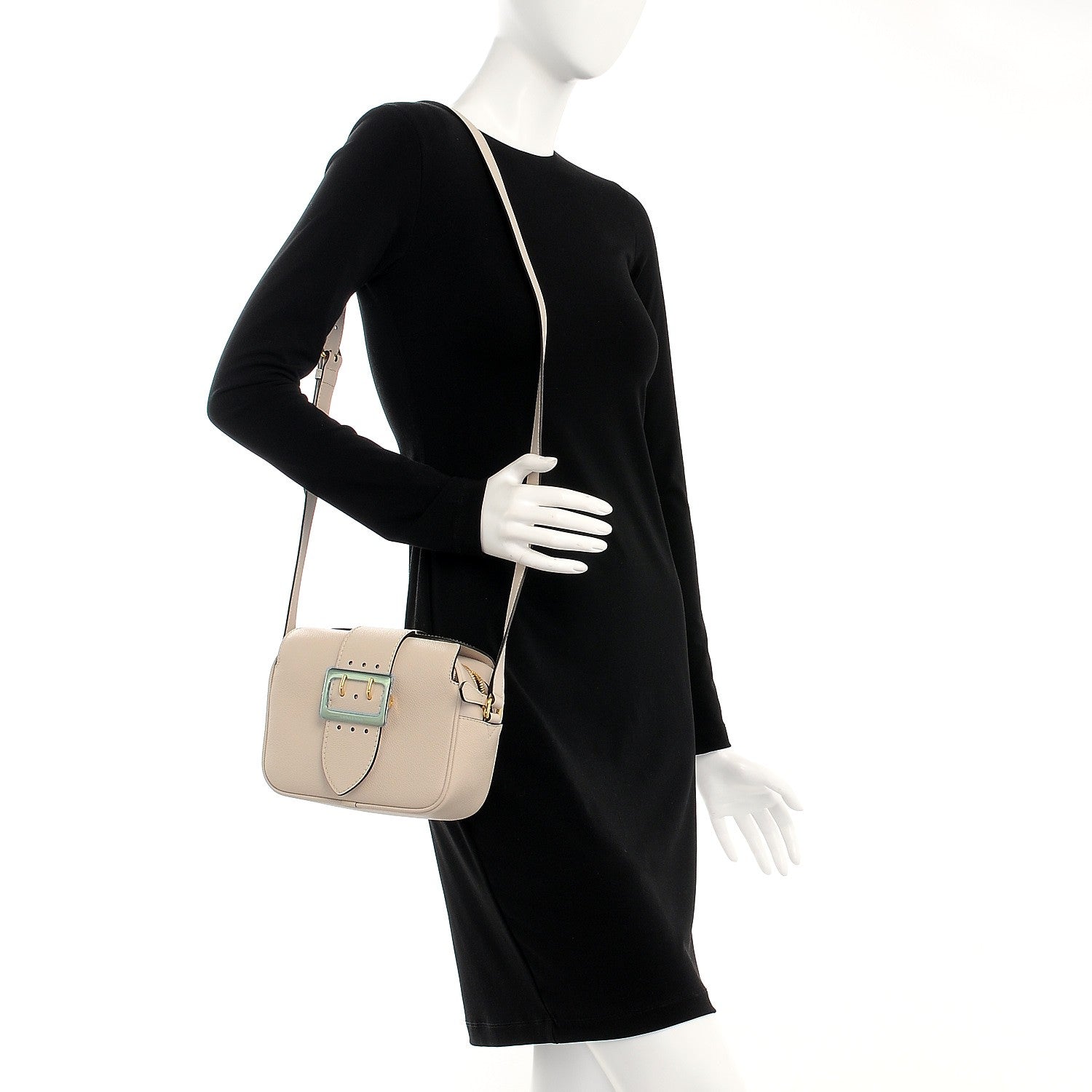 Burberry Soft Grain Calfskin Small Buckle Zip Bag Limestone 2 of 8