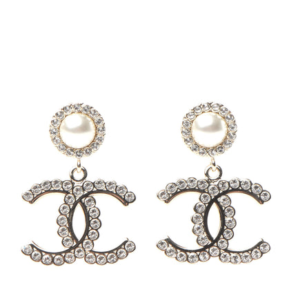 Chanel Crystal Pearl Bow-tiful CC Drop Earrings Gold 1 of 4
