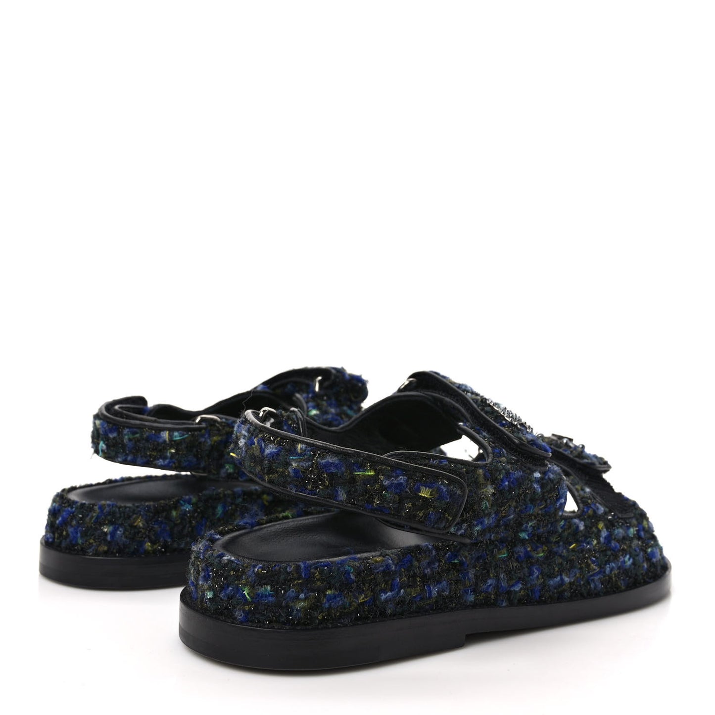 Iridescent Tweed Velcro Dad Sandals 37 Navy Blue Multicolor