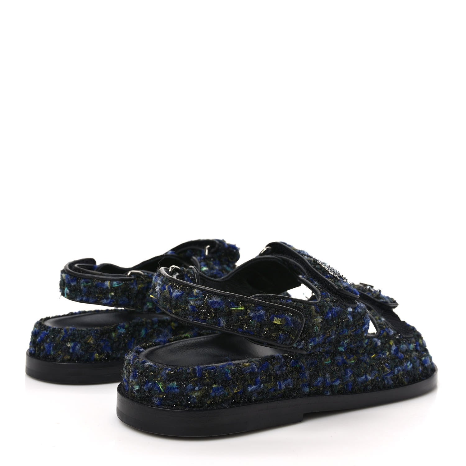 Chanel Iridescent Tweed Velcro Dad Sandals 37 Navy Blue Multicolor 4 of 9