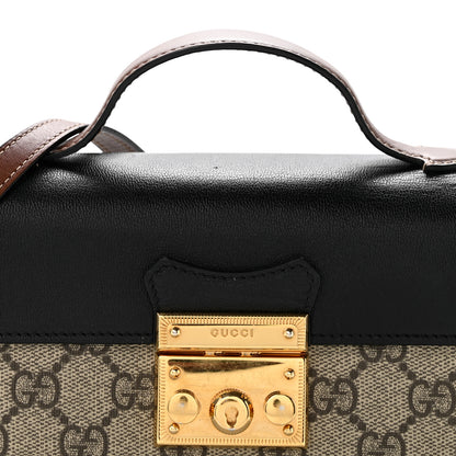 Gucci GG Supreme Monogram Calfskin Mini Padlock Top Handle Shoulder Bag Beige Black Cuir 7 of 14