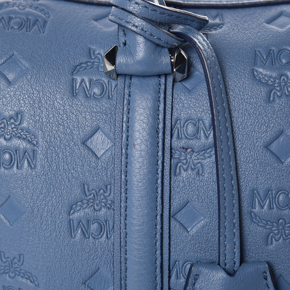 MCM Calfskin Ottomar Monogram Small Boston Bag Blue 14 of 17