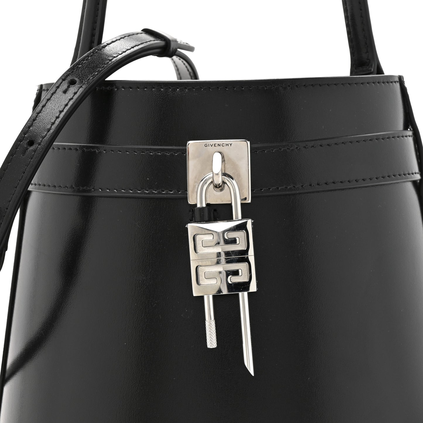 Box Calfskin Shark Lock Bucket Bag Black