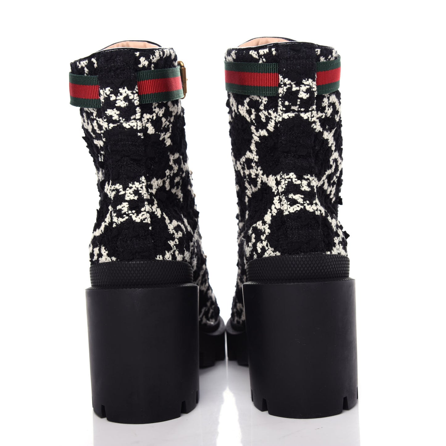 Tweed GG Monogram Lace Up Combat Ankle Boots 35 Black