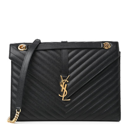 Saint Laurent Grain De Poudre Matelasse Chevron Large Monogram Satchel Black 1 of 11