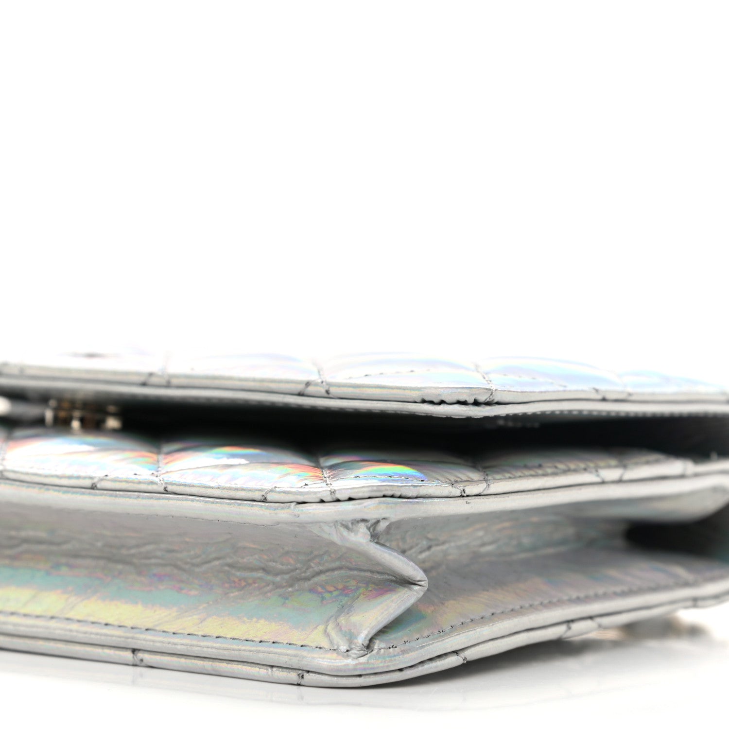 Chanel Iridescent Goatskin Quilted Wallet On Chain WOC Silver 11 of 12