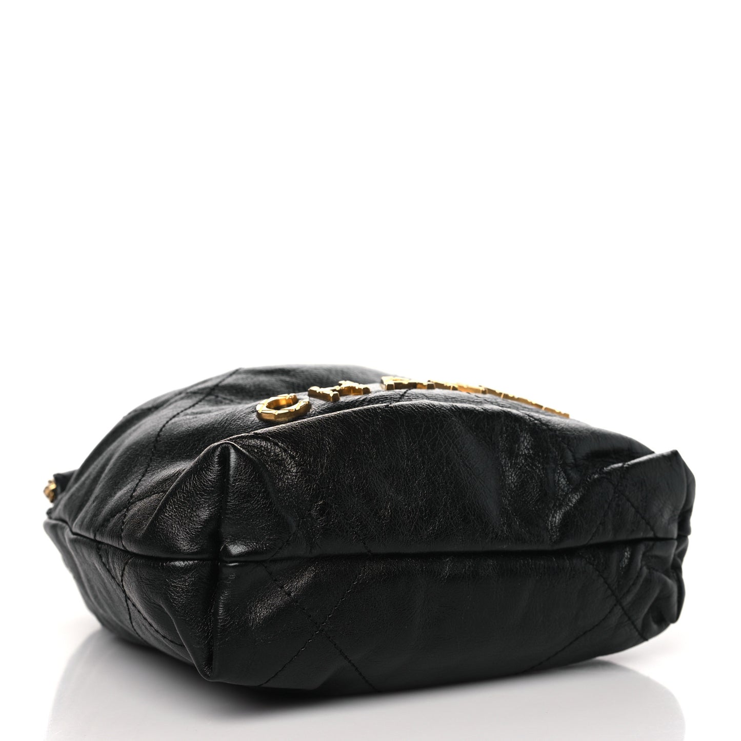 Shiny Crumpled Calfskin Quilted Pearl Mini Chanel 22 Black